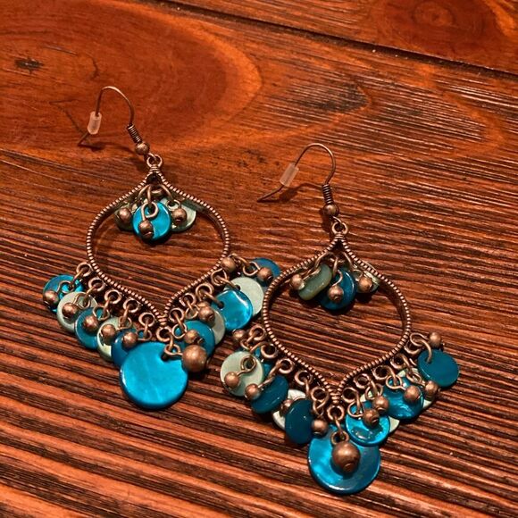 Blue Dangle Earrings - 2.5 inches - Picture 1 of 3
